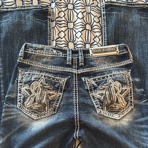 Rock Revival Blue Flare Jeans with Ornate Embroidery